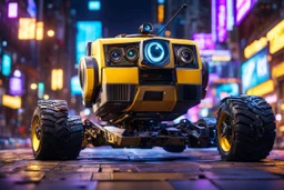 Wall-E in 8k cgi artstyle, dynamic pose, oshare kei, hurufiyya, rtx , neon lights, intricate details, highly detailed, high details, detailed portrait, masterpiece,ultra detailed, ultra quality