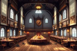 Large banquet hall in anime style, medieval