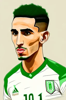 Ryan Ait Nouri Algerian soccer player cartoon 2d