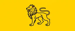 wide heraldry Lion, full body , black outline and red interior on yellow background, simplified vector logo