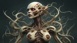 an extremely fertile, parasite-ridden woman. bride, fertile brood 8k deformed human form, conspicuous, artful, digital art trending on artstation 8k high resolution