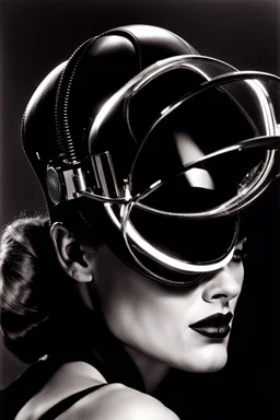 portrait, beauty supermodel, close up, helmut newton, perfect face, lamp or microphone or radio or telephone