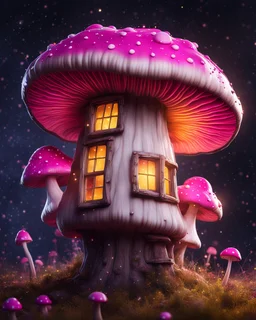 An illogically floating mushroom house on a clear night. white pink yellow, Stars Dark cosmic interstellar. Detailed Matte Painting, deep color, fantastical, intricate detail, splash screen, hyperdetailed, insane depth, concept art, 8k resolution, trending on Artstation, Unreal Engine 5, color depth, backlit, splash art, dramatic, High Quality Whimsical Fun Imaginative Bubbly, perfect composition