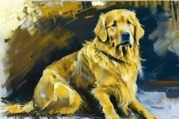 style of Frank Auerbach, Golden retriever dog