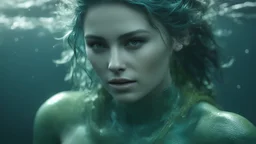 Photoreal gorgeous green-blue triton ranger woman with green-blue scaled green-blue skin floating in the deep ocean realm by lee jeffries, otherworldly creature, in the style of fantasy movies, photorealistic, bokeh masterpiece smooth shading, ultra detailed, high resolution, cinematic, unreal 6, subtle shadows, octane render, 8k, cinema 4d, HDR, dust effect, vivid colors
