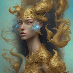 sango fantasy, fantasy magic, intricate, sharp focus, illustration, highly detailed, digital painting, concept art, matte, artgerm and paul lewin and kehinde wiley, masterpiece sexy lips Asian afro lips black African lady body mermaid blue Dragon head golden space lady sea under water mermaid pretty