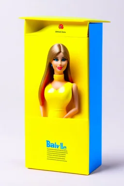 empty yellow and blue barbie doll box