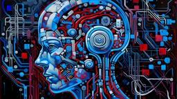 A Da Vince painting about Artificial Intelligence with a logo