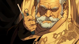 Old man smoking comic style