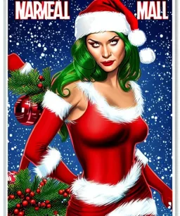 woman elve. Christmas scene. poster. marvel comic. low-key