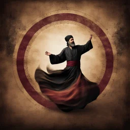 Hyper Realistic Sufi Whirling with Black, Golden & Maroon Islamic Sufi Rustic Grungy Background & vignette effect