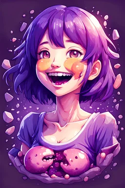 A detailed illustration Anime girl smiling crushed inside really darkpurple fleshy stomach filled with digestive juices, t-shirt design, in the style of Studio Ghibli, pastel tetradic colors, 3D vector art, cute and quirky, fantasy art, watercolor effect, bokeh, Adobe Illustrator, hand-drawn, digital painting, low-poly, soft lighting, bird's-eye view, isometric style, retro aesthetic, focused on the character, 4K resolution, photorealistic rendering, using Cinema 4D, vector logo, vector art,