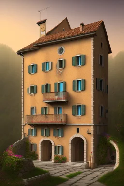 Prompt: two-story house in Italy made of musical notes