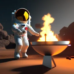 astronaut cooking marshmallows on barbecue from mars unreal engine 5, octan render