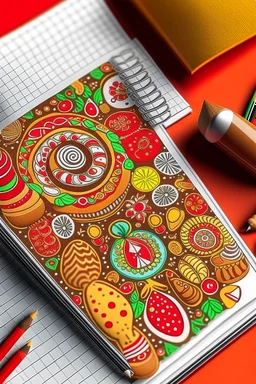 Create a bestselling notebook cover with a festive holiday theme. The design should feature a cheerful gingerbread motif and vibrant colors, evoking the warmth and joy of the season. Incorporate traditional holiday symbols for an eye-catching and must-have look during the holidays.