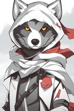 White fang character from RWBY, white hood, mask, no wolves,, RWBY animation style