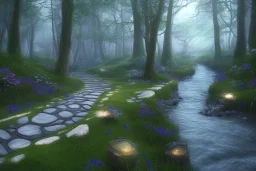  winding stone path lit river