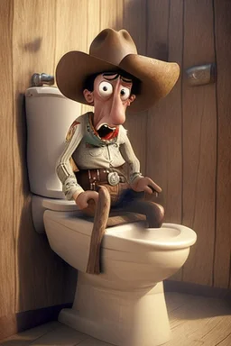 Woody the cowboy sitting on a toilet