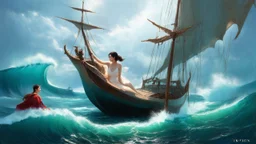 The Devil's Sea, illustration, by Ruan Jia and Mandy Jurgens and William-Adolphe Bouguereau, Artgerm