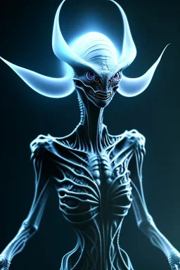 full bodied ghostly alien, 8k, finely detailed, photo realistic.
