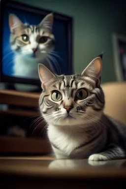 funny cat watching tv with a big eyes