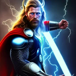 venom handsome thor with blue lightning and medieval helmet with black background