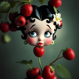 Berry that has the face of Betty Boop, surreal, profound,