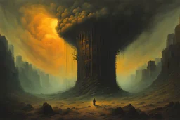 we faltered in the well trod path of our elders under the crippling confusion of our disregard and greed, our ignorance a burden to heavy for innocence to bear, in the style of Zdzislaw Beksinski, highly detailed, 4k