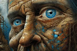 Under Reconstruction; highly detailed digital painting in the style of Loui Jover, Zdzisław Beksiński, Lee Jeffries, and Bryan Larsen, perfect beautiful realistic eyes, scaffolding in landscape, cracks, fissures, weathered ancient stone, by Gerald Festus Kelly, Lexy Parks, colorful, cinematic, 4k, epic , sharp focus, diodes, smoke, sparks, motherboard, ladders, branches, clouds of steam, by Gediminas Pranckevicius, artstation, hyperrealism, painting, concept art of detailed