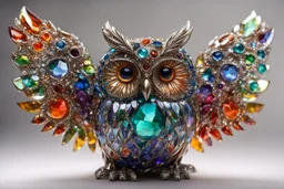 Coloured glass owl set with gemstones, glittering metal stems and gemstone leaves sharp focus elegant extremely detailed intricate very attractive beautiful dynamic lighting fantastic view crisp quality exquisite detail gems and jewels S<AI in sunshine Weight:1 Professional photography, bokeh, natural lighting, canon lens, shot on dslr 64 megapixels sharp focus Weight:0.9