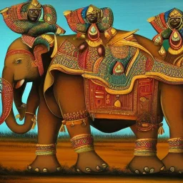 african gods riding an indian elephant painting