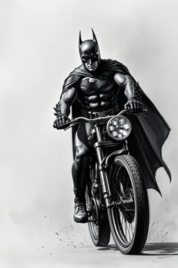 a charcoal color picture of Batman on his bike