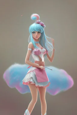 full body shot of Cotton candy girl, digital painting, high quality,standing pose, by IrinaKapi