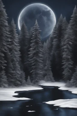 Winter Night, shades of blue, dark, moonlight forest