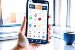 A person who uses a smart app on their smartphone to organize their tasks and appointments in an organized and efficient manner. Modern photography shows the attractive design of the app that helps the user manage their daily life and achieve their goals
