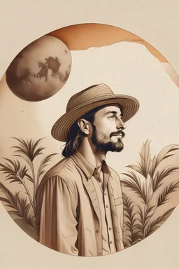 minimalist boho art men potrait image with space