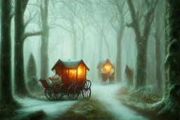 FOREST carriage LANTERN WINTER PATH FALL