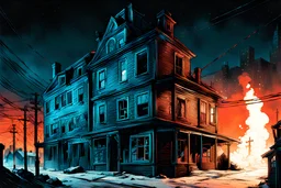 create a hyper detailed 3d illustration of a small Victorian ghost town in the comic art style of FRANK MILLER and BILL SIENKIEWICZ, searing lines and forceful strokes, precisely drawn, boldly inked, with gritty textures, dramatic otherworldly lighting, 8k