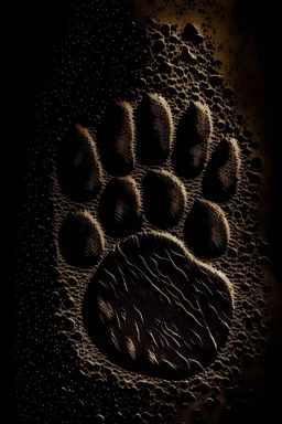 Striking image of a lion paw print, sandblasted special effect, standing out on a black background