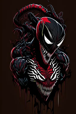 vector art, venom deadpool hybrid, illustration, black background, Vectorstock, flat