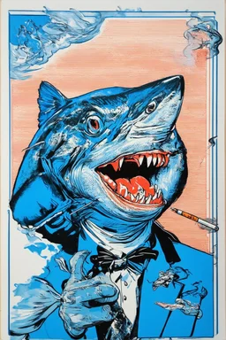 catfish with shark head smoking a ciggarrette in the style of warhol
