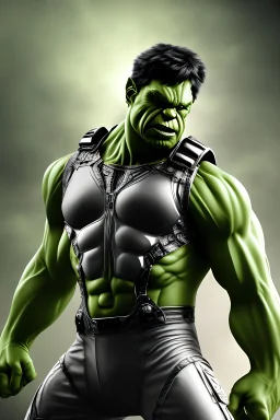 4K Ultra-HD -- the Hulk with buzz cut hair wearing a formfitting camouflage jumpsuit with police badge and metal brodie helmet. and black cape-- 4k Ultra-HD, Hyper Realistic, Cinema lighting