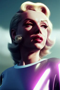 Ultra Realistic retro sci-fi scene, portrait, blonde woman, sweet young Marilyn Monroe face, perfect iris, tight latex coat, Strange planet background, Retro sci-fi style helmet, plants, birds, fog, rain, soft color, highly detailed, unreal engine 5, ray tracing, RTX, lumen lighting, ultra detail, volumetric lighting, 3d, finely drawn, high definition, high resolution.