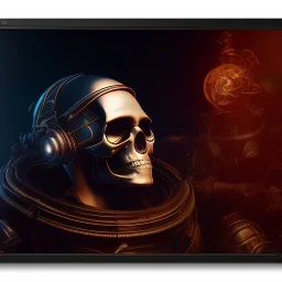 cyberpunk style ink ball skull picture in detailed tecnomancer frame, big black eyes, unreal engine 5, 8k resolution, photorealistic, ultra detailed, frame extreme sharp, accurate