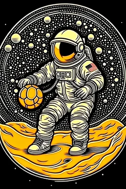An astronaut is playing basketball
