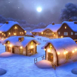 fantasy farming village square winter night grasslands