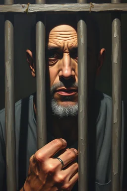 Prisoners behind bars , Bosch painting styles dark emotions with no hope