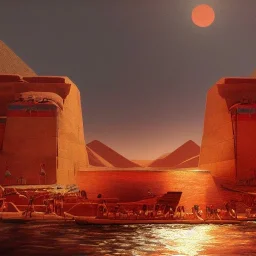 nile turns red in ancient egypt, egyptians trying to drink the water, dramatic, dramatic lighting, volumetric lighting, hyperrealism, 8k, high quality, photorealistic, lot of details