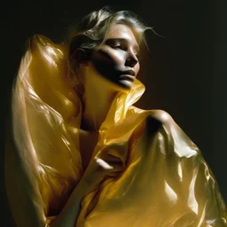 wearing a golden translucent cloth