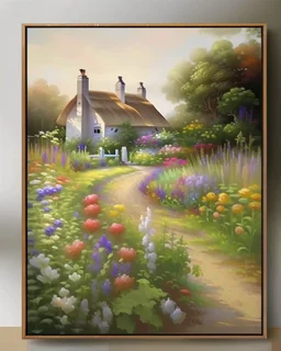 Art English Cottage Garden Canvas Wall Art Nature Flowers Scene Wall Pictures Framed French Country Decor Painting for Bedroom, Bathroom, Living Room Farmhouse